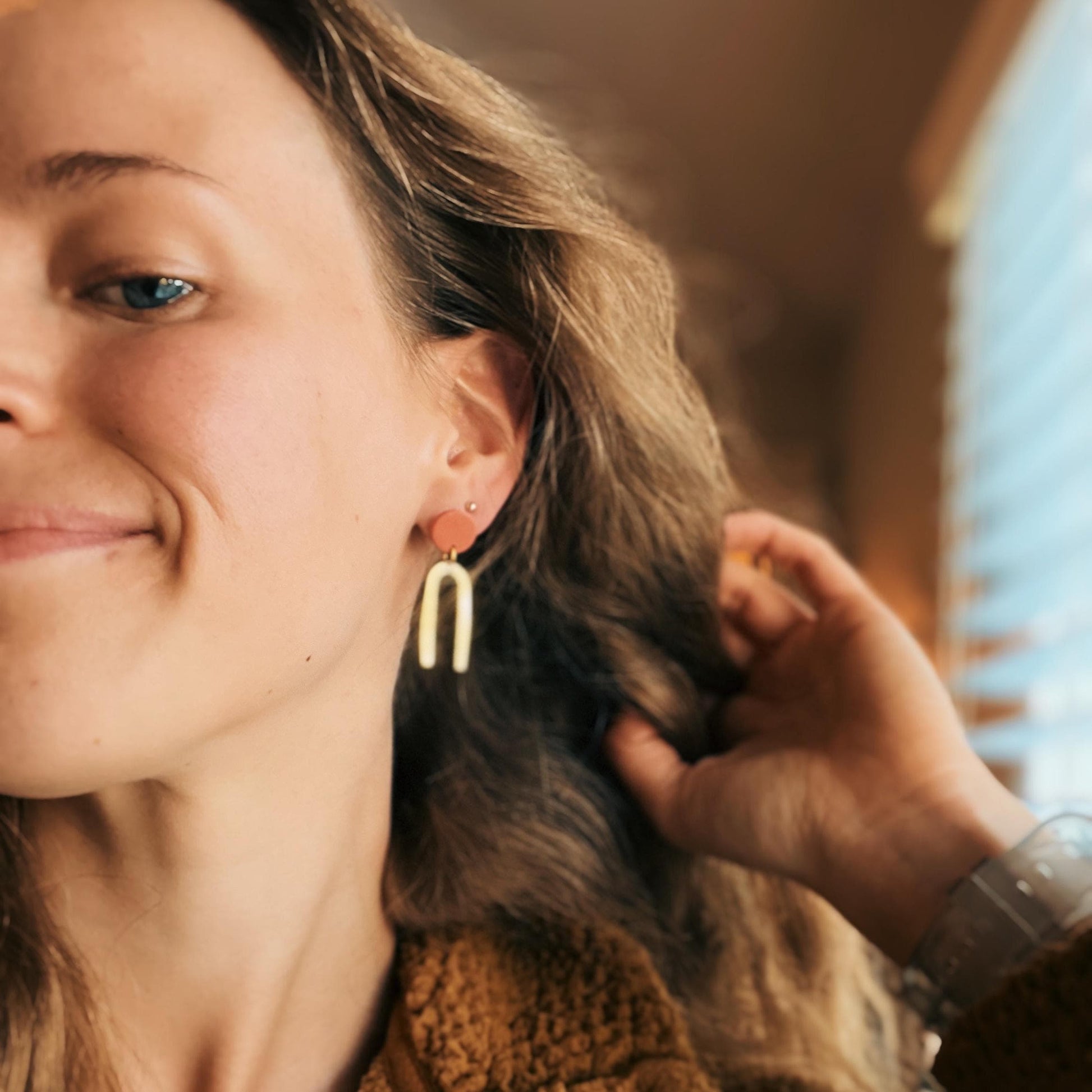 Clay Earrings • Handmade • Gold Arch Pops